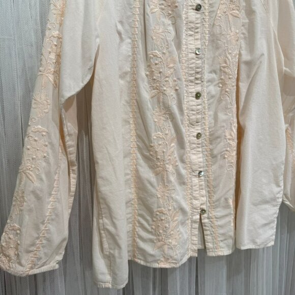 J. Jill Womens Pink Woven Cotton Floral Embroidered Button Up Tunic Size Large - Picture 3 of 14